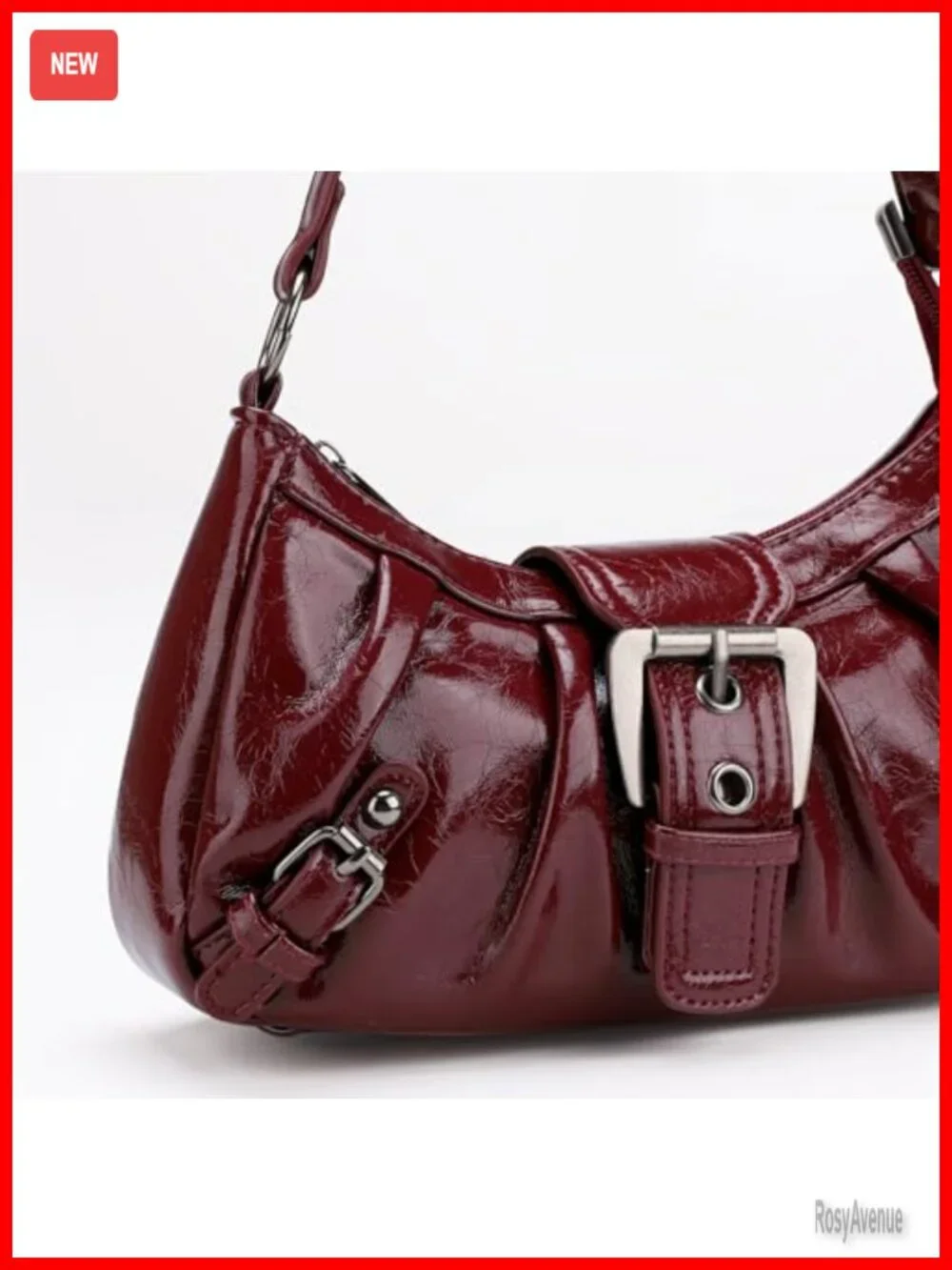 Vegan Leather Hobo Bag with Top Handle and Shoulder Strap, Buckle and Zipper